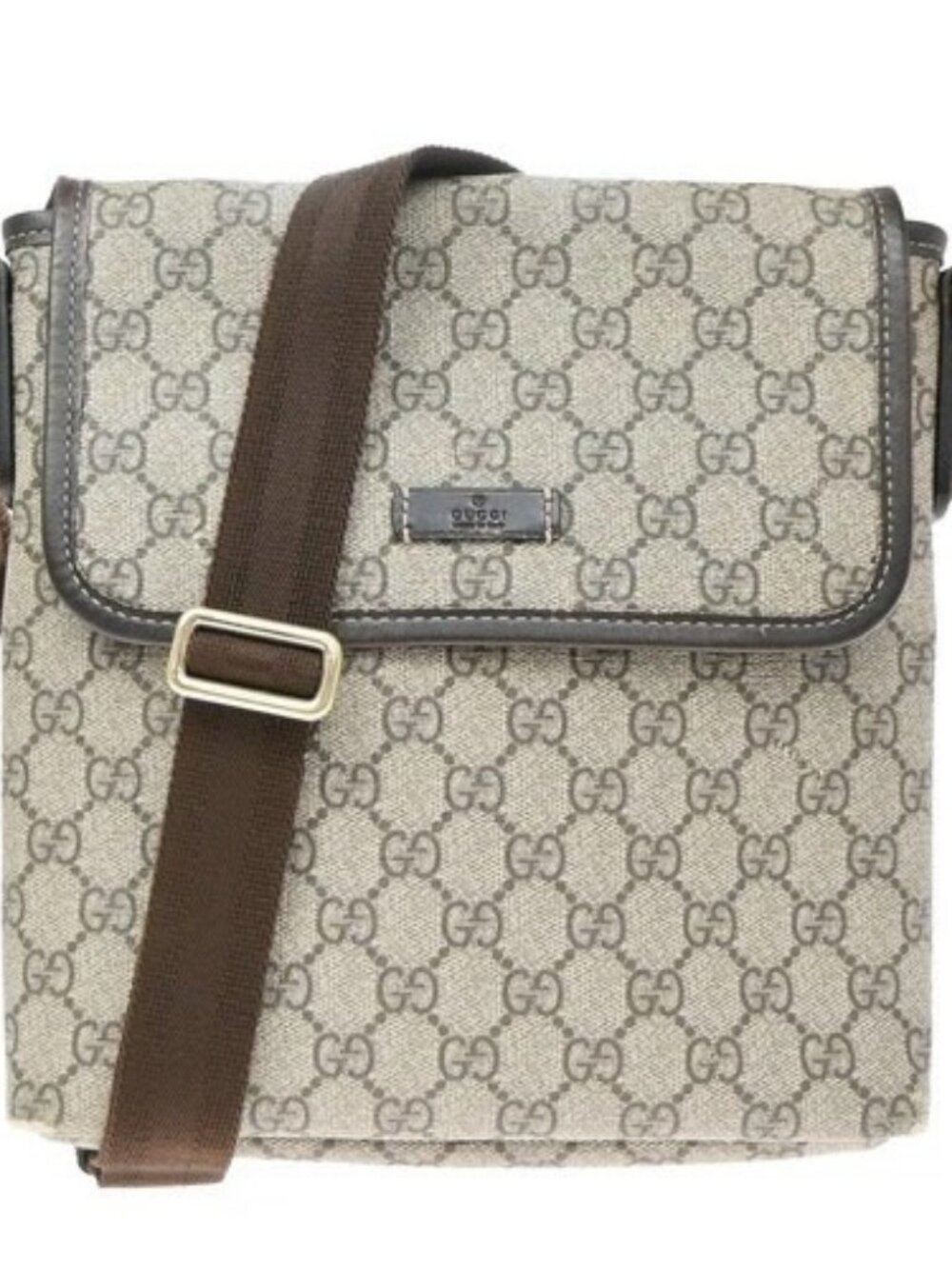 GUCCI GG Canvas Shoulder Bag Supreme Leather Beige GHW Italy 65KD810